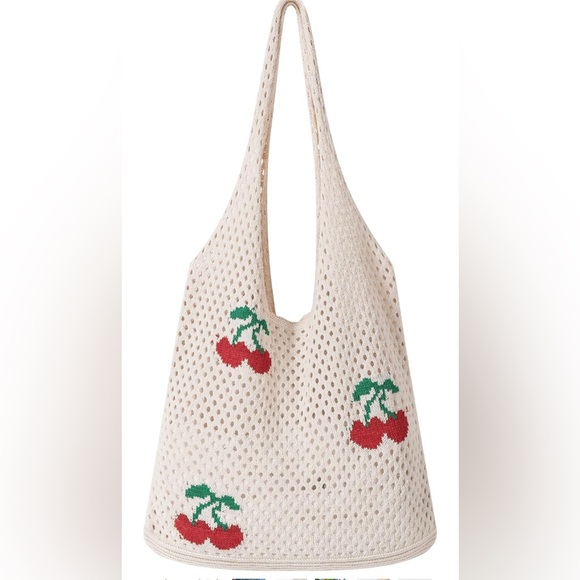 Handbags - Cherry Crochet Casual Tote Bag, New